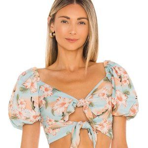 Agua Bendita Bailee luau multicolor floral blue SILHOUETTE CROP TOP Size Small